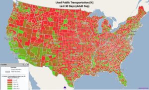 Map showing prevalence of public transit use